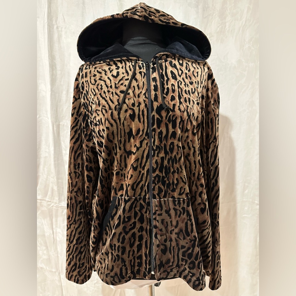 Vintage Clio Hooded Velour Leopard Zip Up